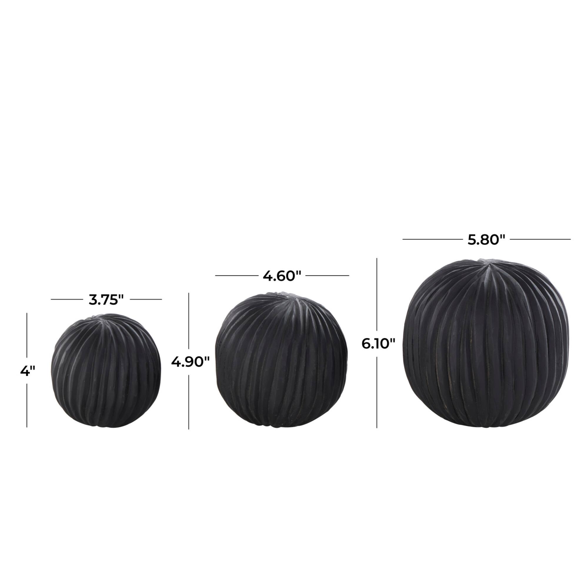 Black Teak Wood Carved Orbs Set